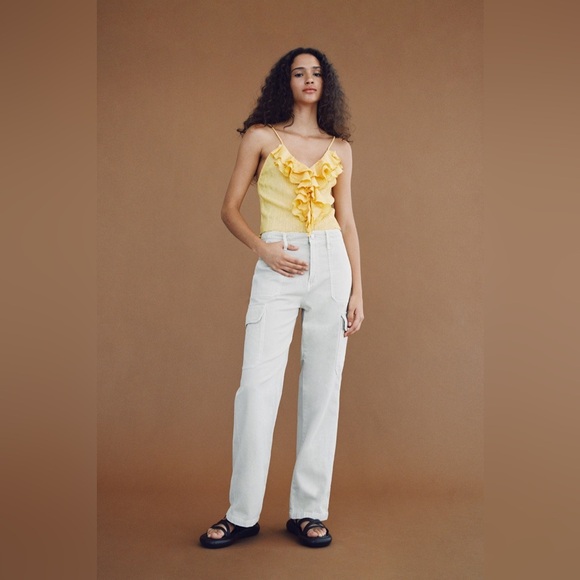 NWT - Zara Yellow Ruffle Front Cami - Size S - Picture 2 of 5